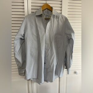 Burberry Men's Light Blue and White Striped Dress Shirt